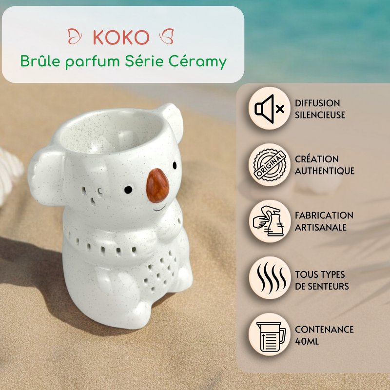 Céramy Koko Perfume Burner - Scented Atmosphere - Fun Craft Object - Easy Aromatherapy - Modern Scented Interior - Teddy Bear Decoration - Koala Figurine