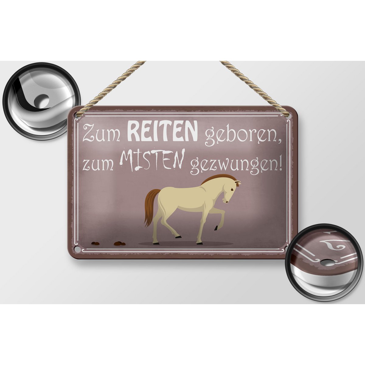 Cartel de chapa que dice 18x12cm nacido para montar a caballo decoración