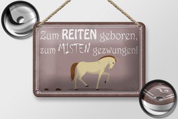 Cartel de chapa que dice 18x12cm nacido para montar a caballo decoración