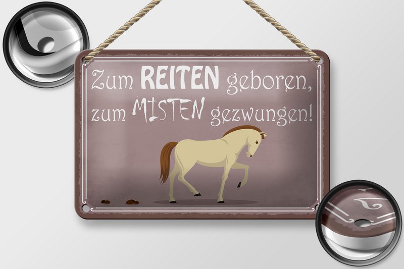 Cartel de chapa que dice 18x12cm nacido para montar a caballo decoración