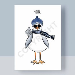 Postkort - Cool Moin Möwe