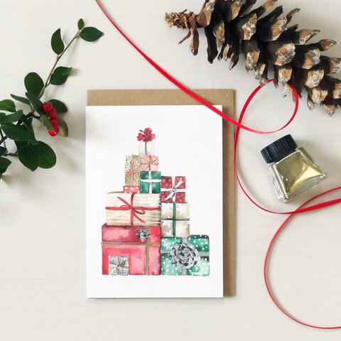 Aquarel Kerstcadeautjes Wenskaart