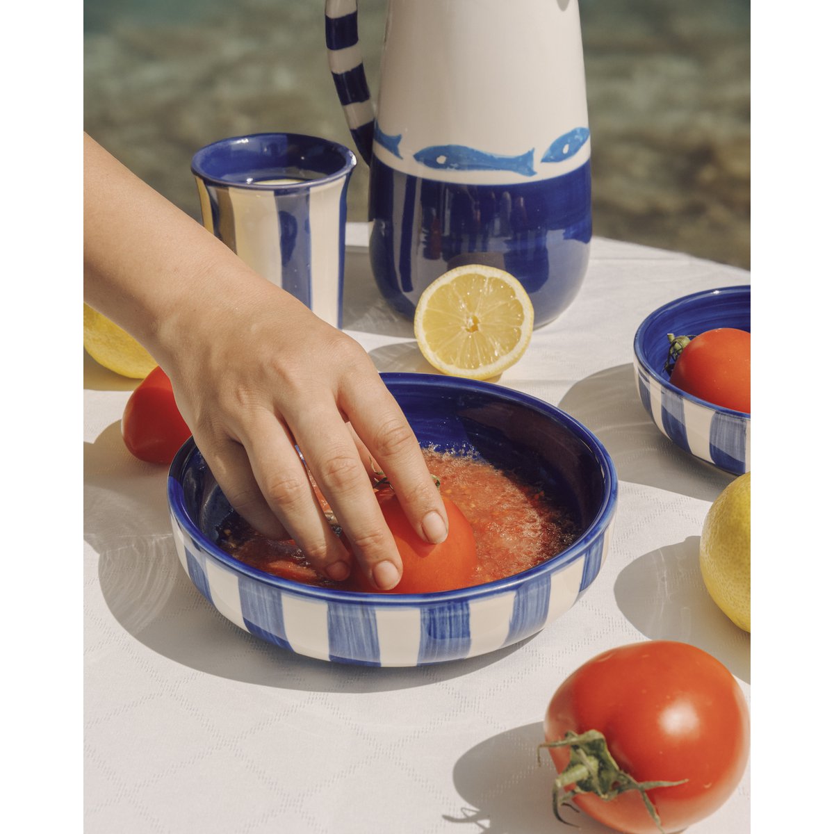 Ceramic Garlic Grater Plate - Blue and white - Large Costa Azul