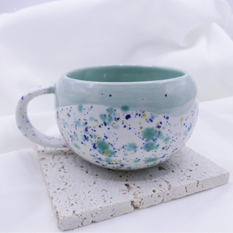 Cup dots blue speckles hand painted - irregular dots/spots cup