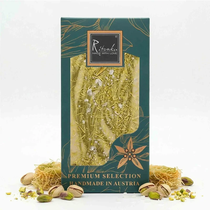 PREMIUM weiße Schokolade - Pistazien Creme, Knafeh, Salzburger Natursalz