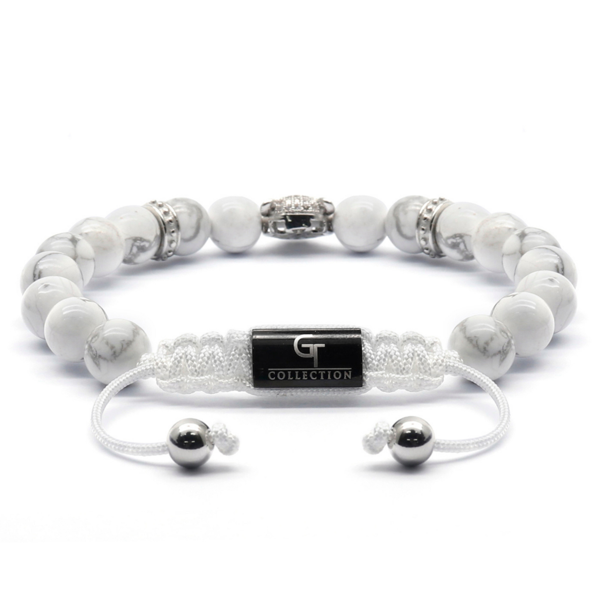 Men's WHITE HOWLITE Bracelet With Silver LEOPARD Head