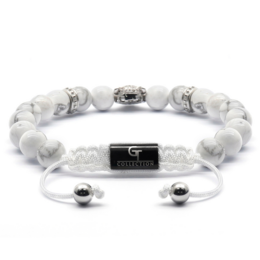 Men's WHITE HOWLITE Bracelet With Silver LEOPARD Head