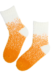 Yellow orange soft socks with textured knit pattern, crew length, cozy comfortable footwear