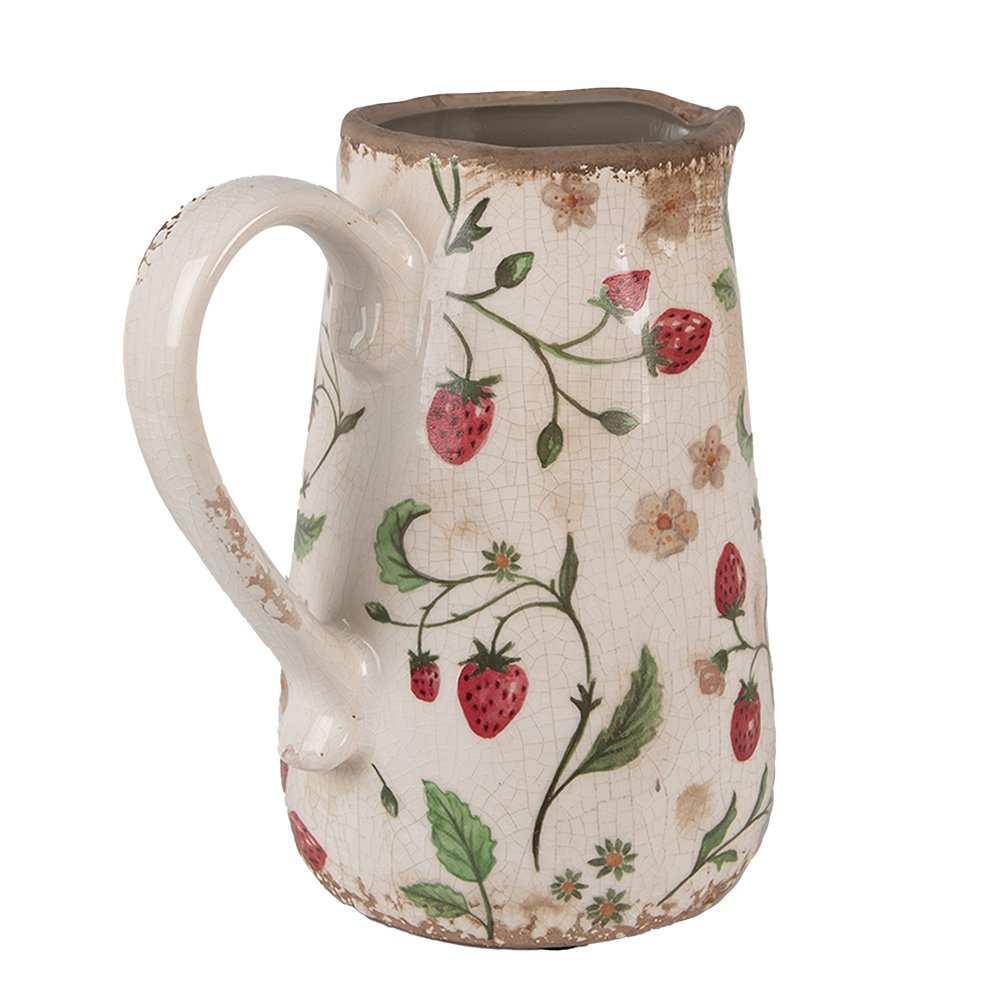 Decoratie Kan 16x12x18 cm Beige Rood Keramiek Aardbeien Schenkkan
