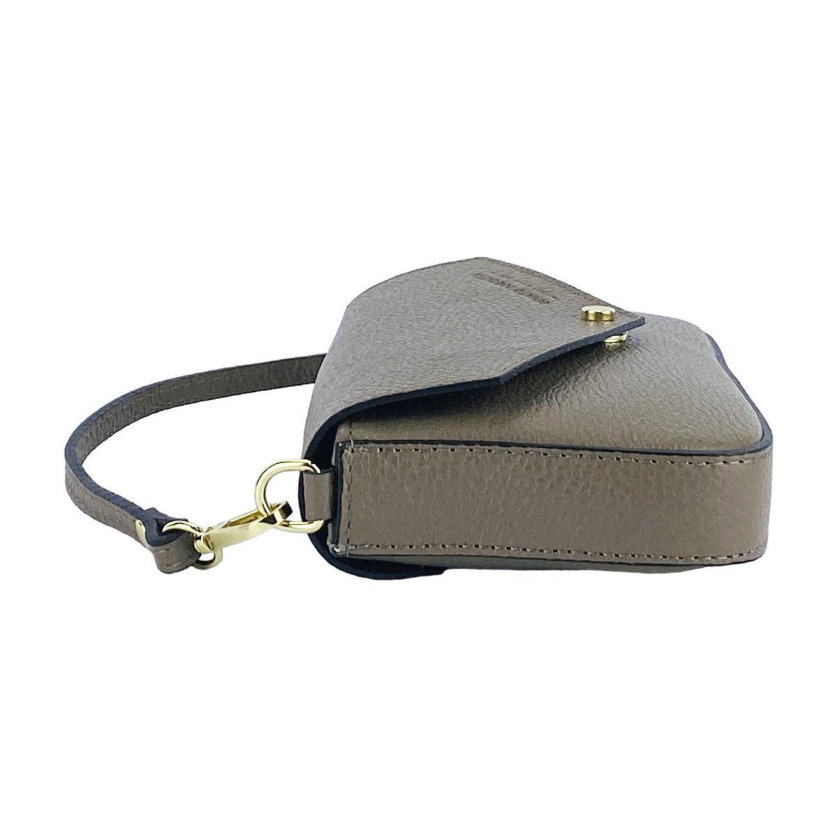 RB1023AQ | Lille skuldertaske med aftagelig kæde skulderrem i ægte læder Fremstillet i Italien. Lukkeklap. Poleret guld metal tilbehør - Taupe farve - Mål: 22 x 12 x 3 cm