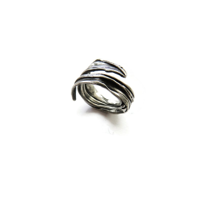 Bague Ajustable Argent Oxydé – Sculpturale Organique