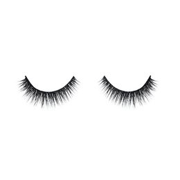 Long, dramatic false eyelashes with a glamorous, voluminous look.