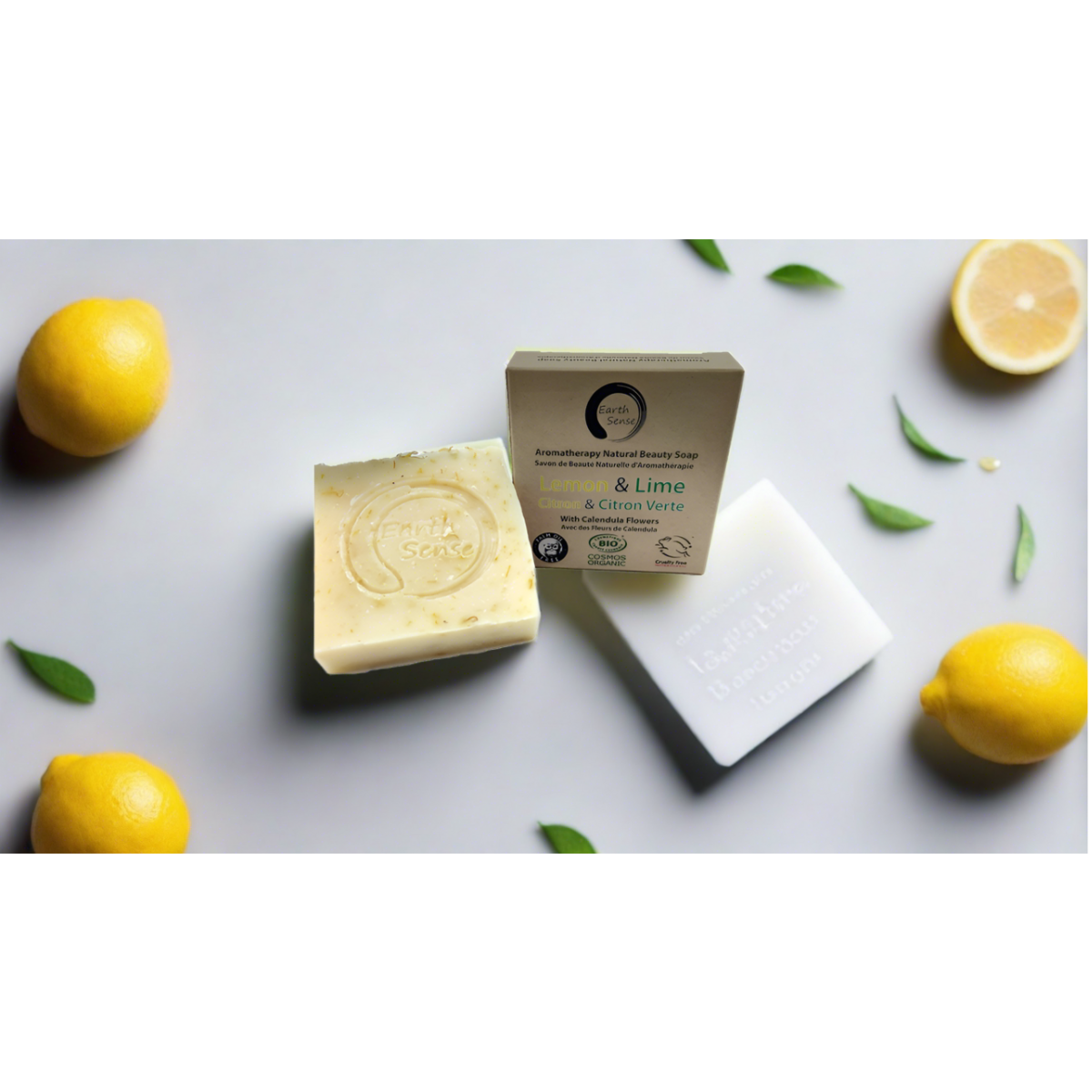 Bio -zertifizierte solide Seife - Zitrone & Lime mit Kalendula Blumen 90g