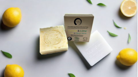 Organic Certified Solid Soap - Lemon & Lime With Calendula Flowers 90G