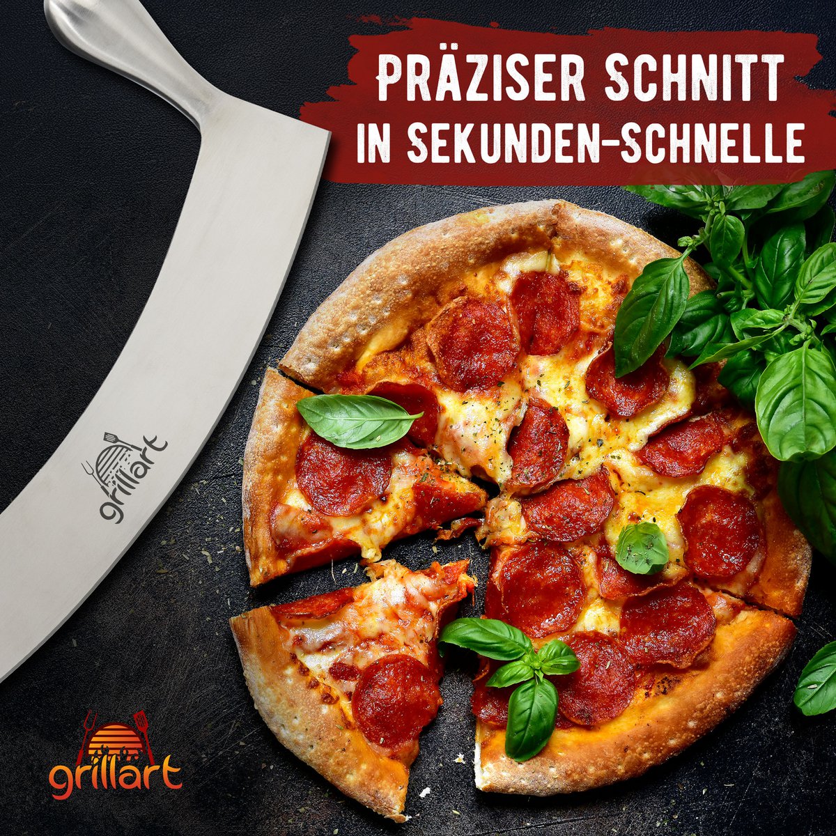 Grillart® Premium Pizzameser - Cutter de pizza en acier inoxydable extra-pointu
