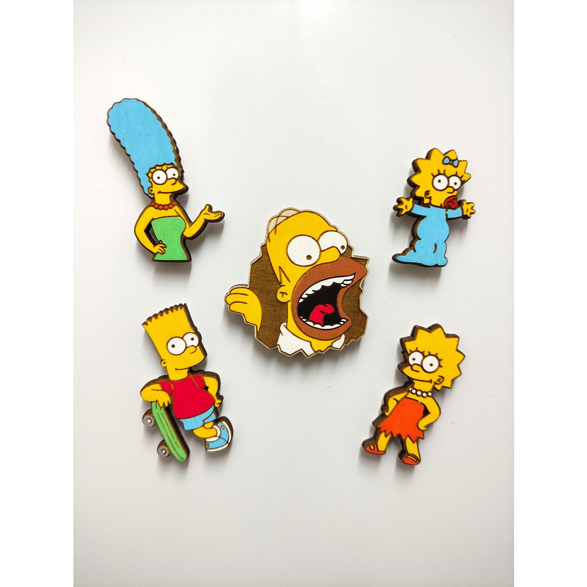Ensemble de 5 Simpsons en bois aimant pour réfrigérateur, Homer, Marge, Bart, Lisa, Maggie, décor de cuisine, cadeau personnalisé, aimants à collectionner
