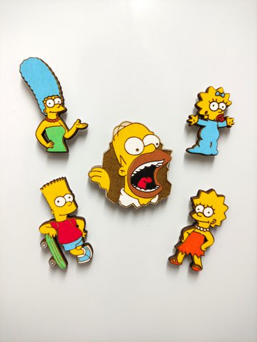 Set of 5 Simpsons Wooden Fridge Magnet, Homer, Marge, Bart, Lisa, Maggie, Kitchen Decor, Personalized Gift, Collectible Magnets