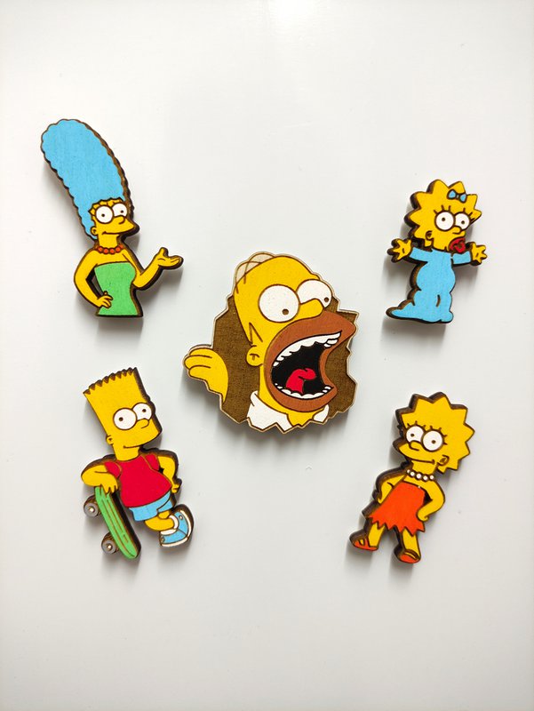 Set di 5 Simpsons magnete in frigo in legno, Homer, Marge, Bart, Lisa, Maggie, arredamento da cucina, regalo personalizzato, magneti da collezione