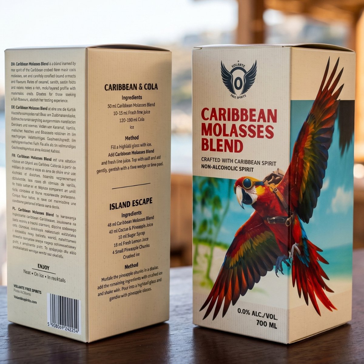Volante Caribbean Melasse Blend 0,0% – Alcoholvrije Rum-Style Spirit – 700 ml – Geschenkdoos