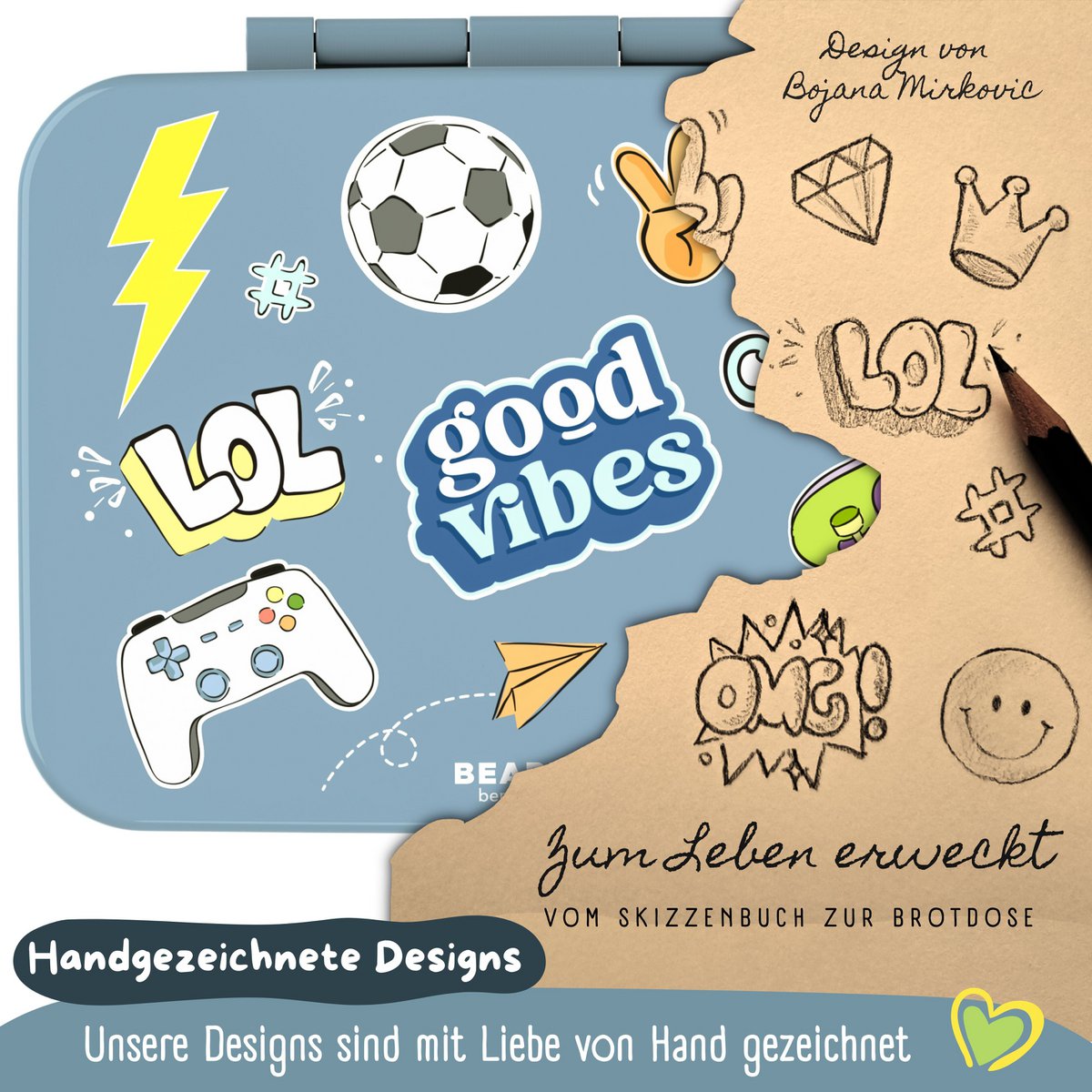 Leaf kan met compartimenten, licht en lek - sticker blauw