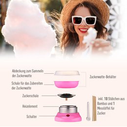 Máquina de algodón de azúcar para el hogar Máquina de algodón de azúcar Máquina de algodón de azúcar con palos y cuchara medidora Altura 18 cm 550 W para festivales infantiles, cumpleaños, fiestas rosa