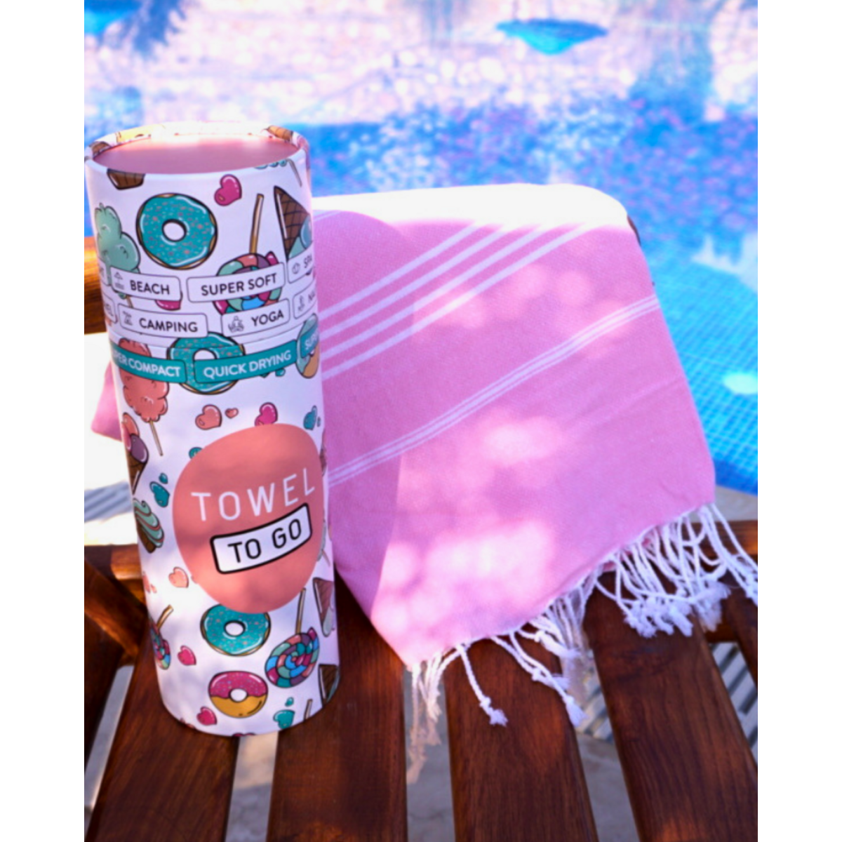 TOALLA TO GO IPANEMA KIDS Poncho de Playa de Algodón 60x48 cm | Toalla de cambio de secado rápido | Rosa | con caja de regalo