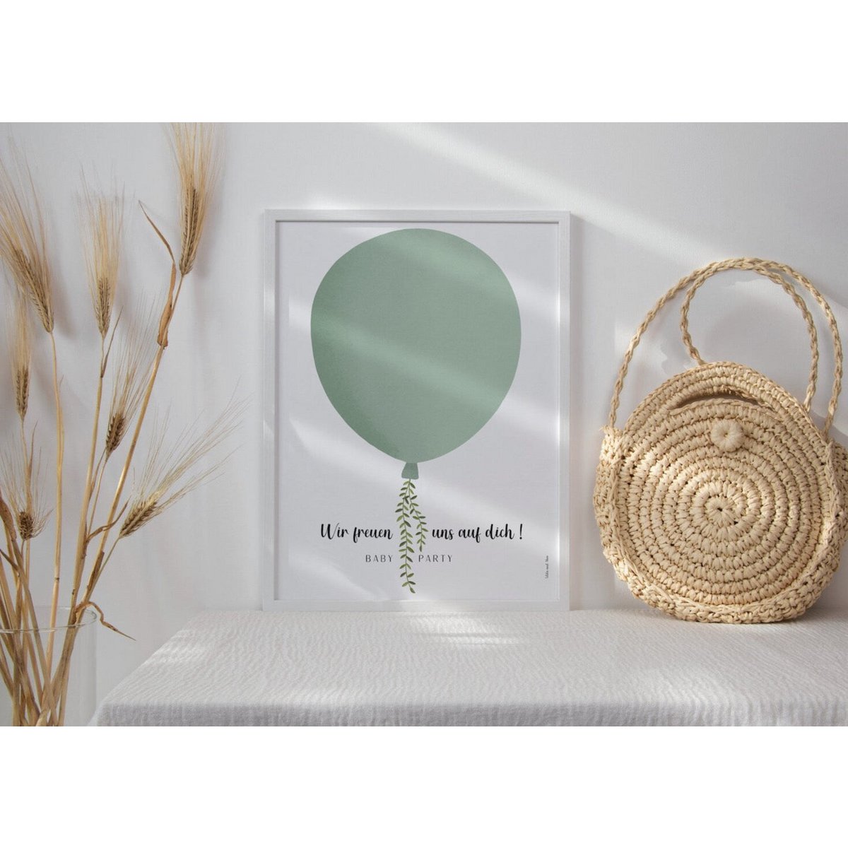 Gästebuch Babyparty Ballon - Fingerabdruck Babyfeier grün