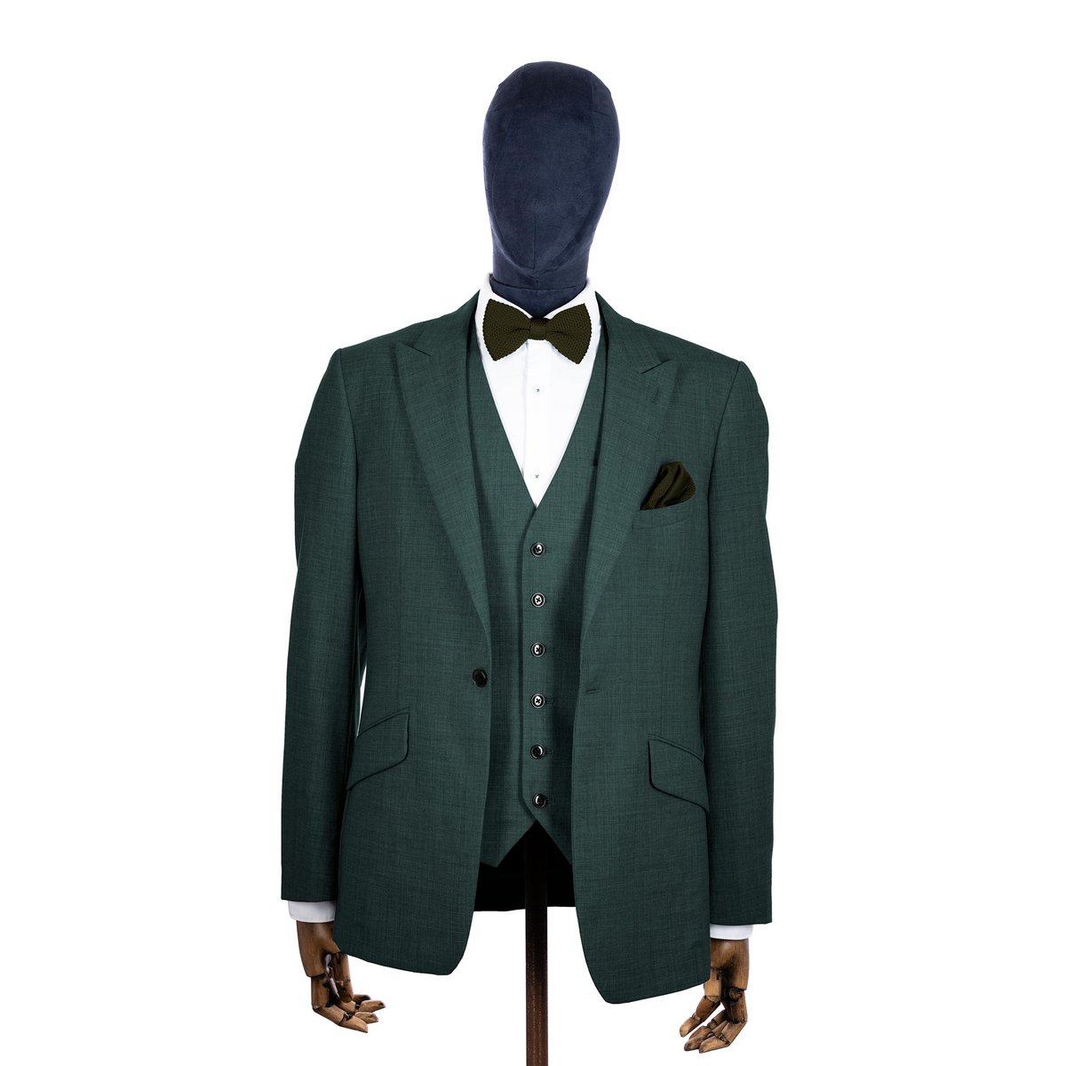 Moss green knitted bow tie and pocket square set