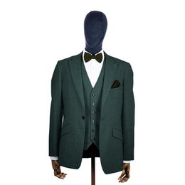 Moss green knitted bow tie and pocket square set