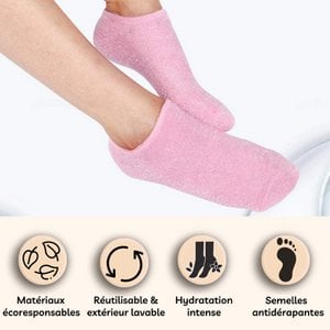 Moisturizing Rose SPA Socks - Gel with Jojoba and Olive Oils, Vitamin E and Lavender - Against Dry and Cracked Feet, Restores Softness and Suppleness to Feet