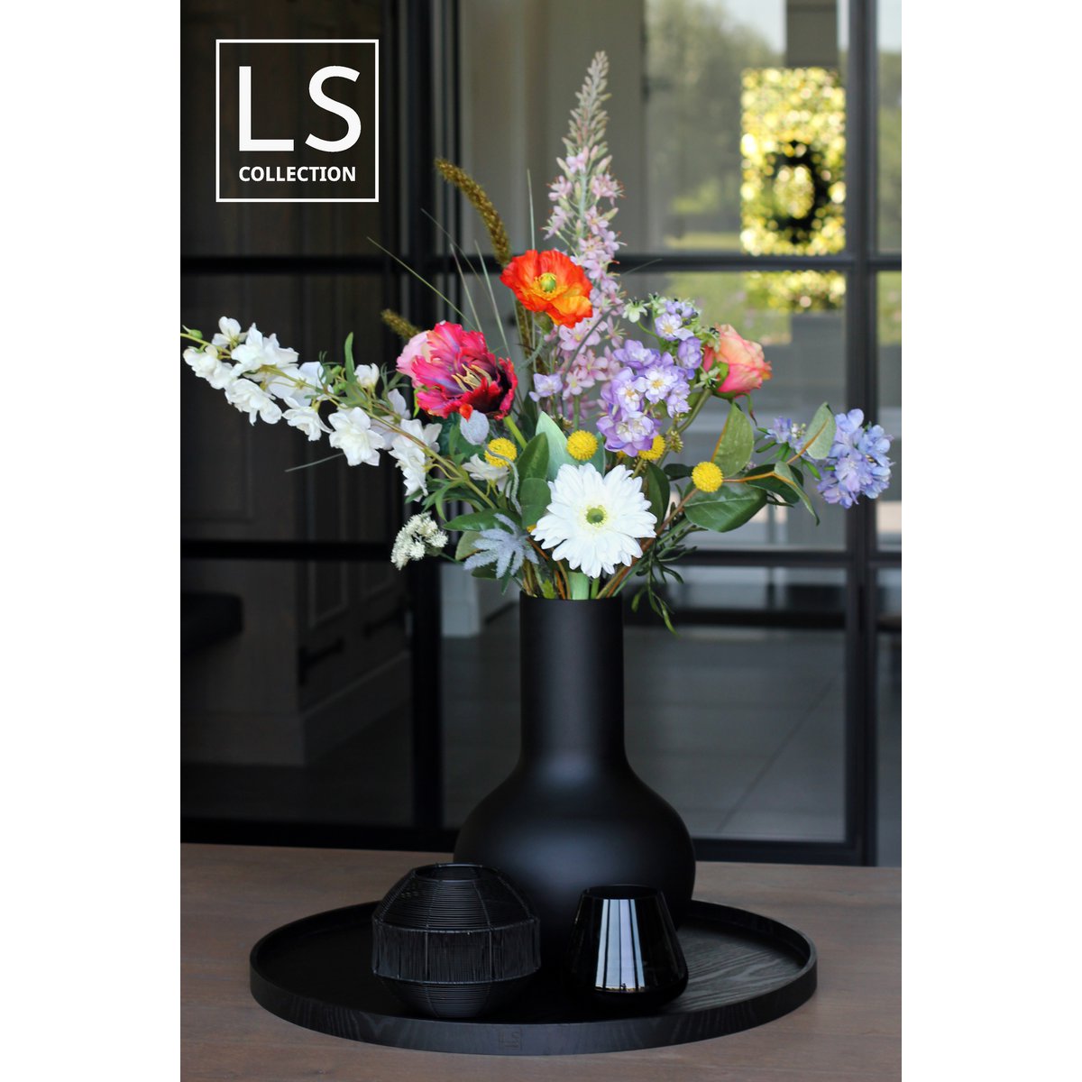 LS Collection® - Okrągły 60 cm - Taca - Taca na świece - Deska do serwowania - Taca drewniana - Taca drewniana - Taca - Dekoracja - Akcesoria domowe - Czarny