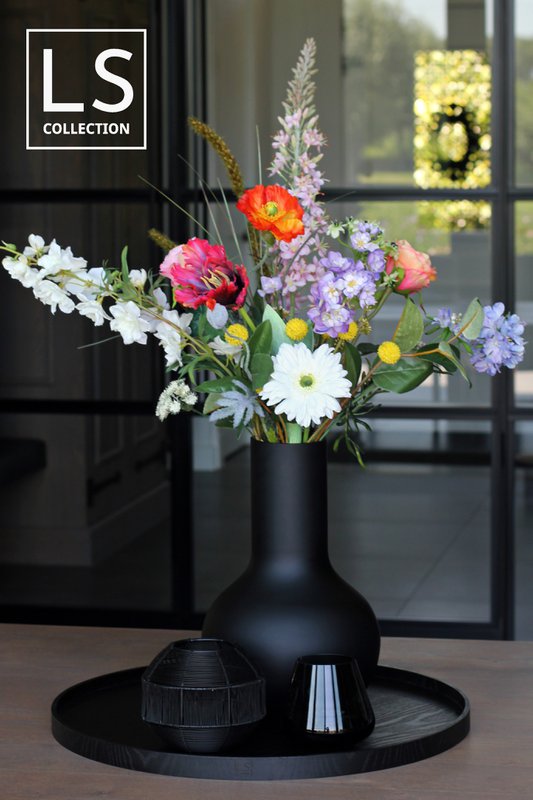 LS Collection® - Rund 60cm - Bakke - Lysbakke - Serveringsbræt - Træbakke - Træbakke - Plateau - Dekoration - Boligtilbehør - Sort