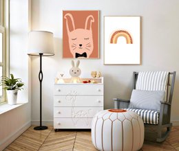 Rabbit poster baby room - Rust & Old Pink