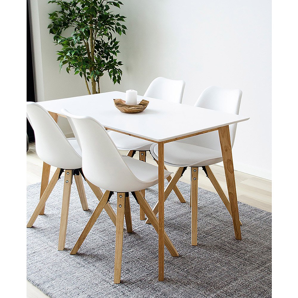 Vojens Eettafel - wit, natuurlijke houten poten, 70x120x75cm