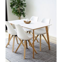 Tavolo da pranzo Vojens - bianco, gambe in legno naturale, 70x120x75 cm