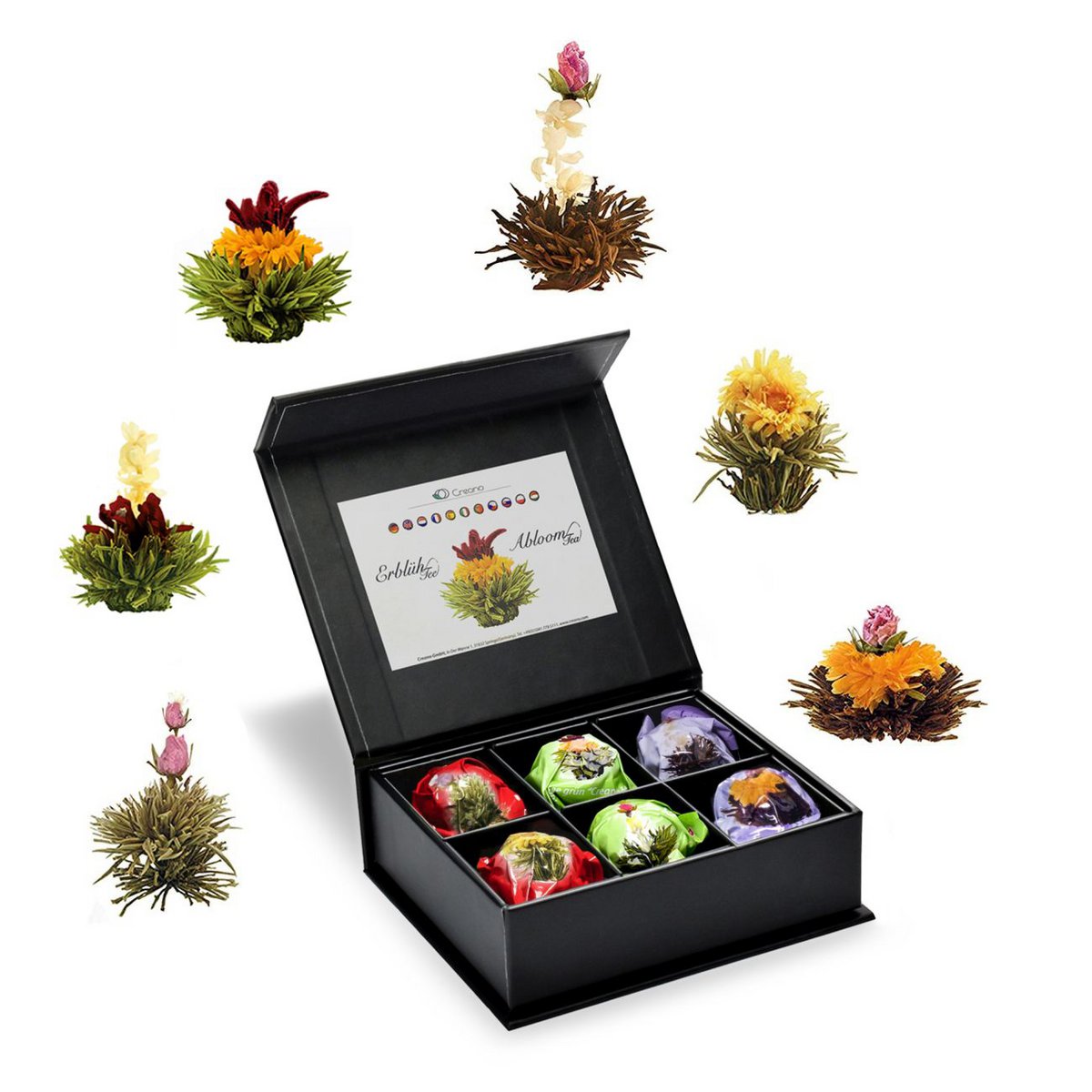 Mixed box of 6 blooming tea white/black/green magnetic closure