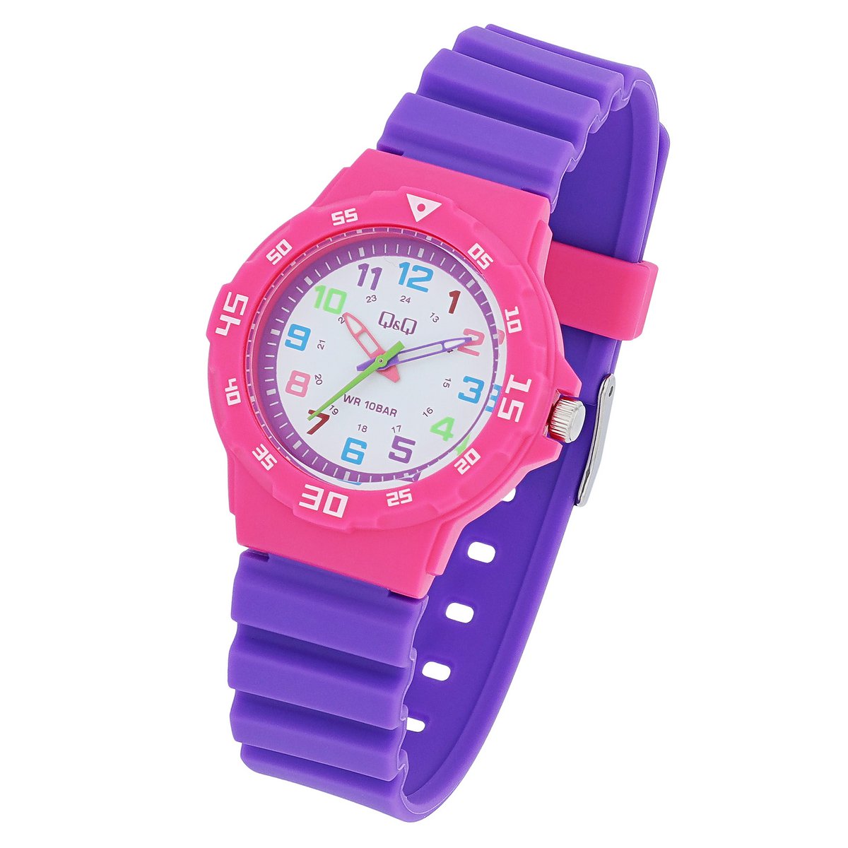 Q&Q Kinder/ Mädchen, Uhr mit Silikonarmband, Ø 33 mm, lila/ pink
