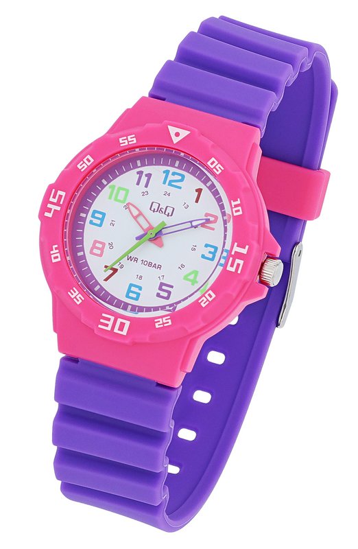 Q&Q Kinder/ Mädchen, Uhr mit Silikonarmband, Ø 33 mm, lila/ pink