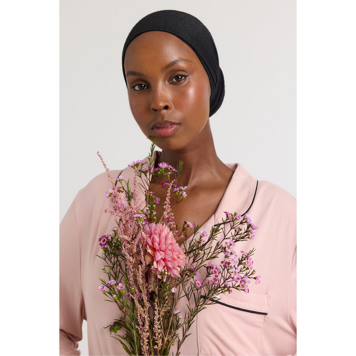 Set pigiama lungo in bambù rosa
