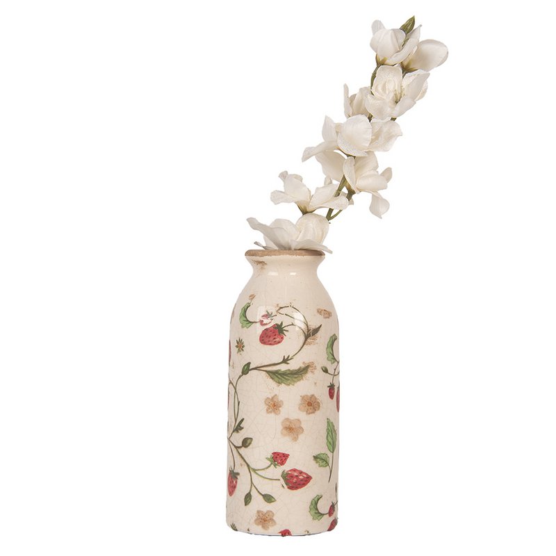 Vase Ø 8x20 cm beige Keramik -Erdbeeren
