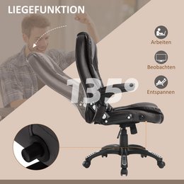 Silla de oficina con función de masaje, función de calor, altura regulable, función de inclinación, silla de oficina de masaje, blanco crema + negro