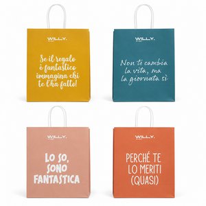 Mittelgroße Geschenktüten – 4er-Pack mit italienischem Slogan-Aufdruck