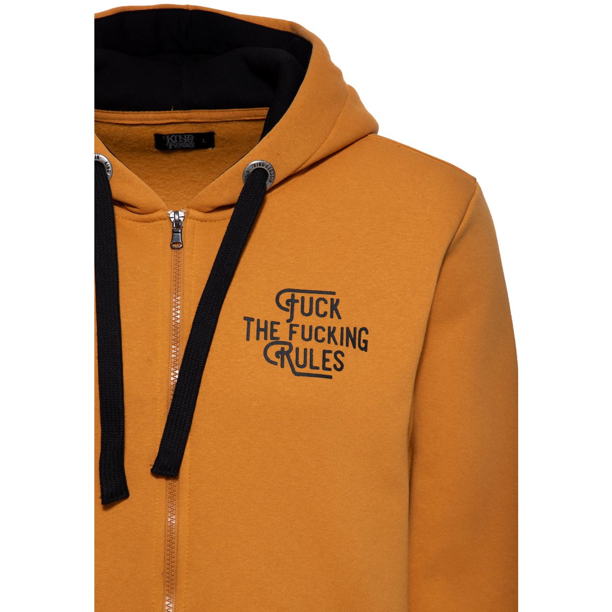 Kapuzensweatjacke 'Fuck The Fucking Rules' in Senf