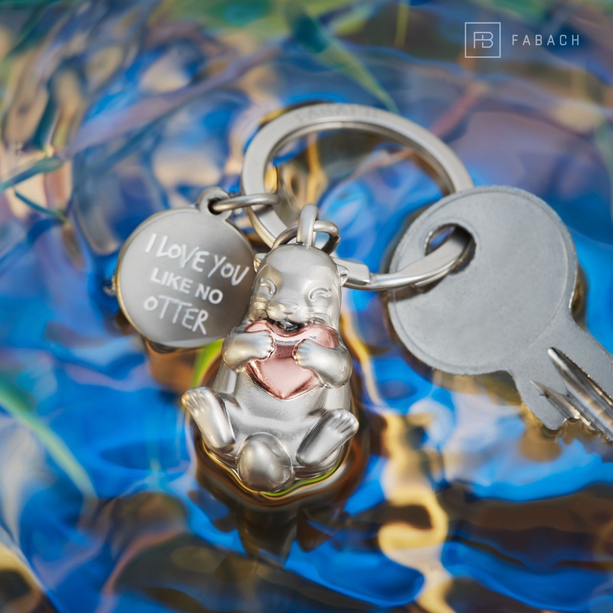 "I love you like no otter" Otter keychain "Otty" with engraving - loving lucky charm with heart - gift for partner, best friend