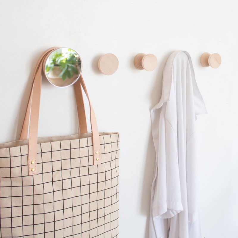 Round Beech Wood Wall Mirror Hook