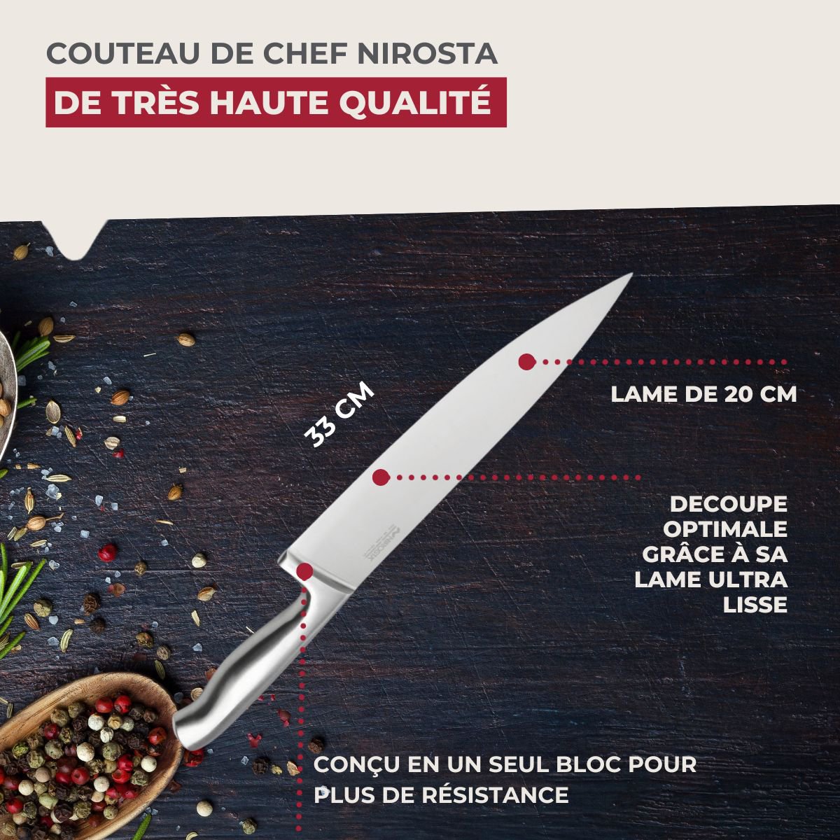Coltello da cuoco Nirosta Star in acciaio inox da 33 cm