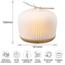 Diffusore olio essenziale di origine - Diffusore ad ultrasuoni per l'aromaterapia e fragranze della camera - in vetro e legno FSC - Idea regalo