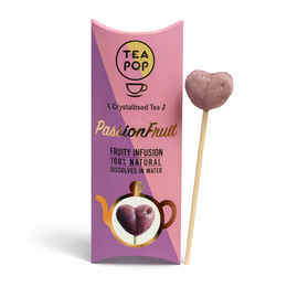  Passion fruit tea on a stick, 20 sticks per tray, wholesale price. Includes details on color, shape, and text on packaging.