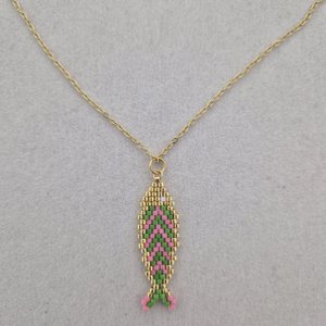Ketting met Miyuki visje - Groen Roze