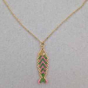 Ketting met Miyuki visje - Groen Roze